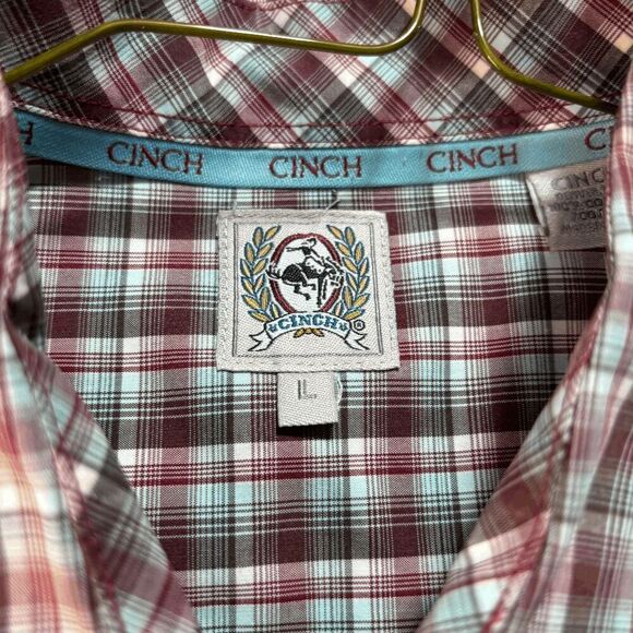 Cinch Performance Shirt Men's Large Red Green Plaid Western Monogram - Picture 5 of 6